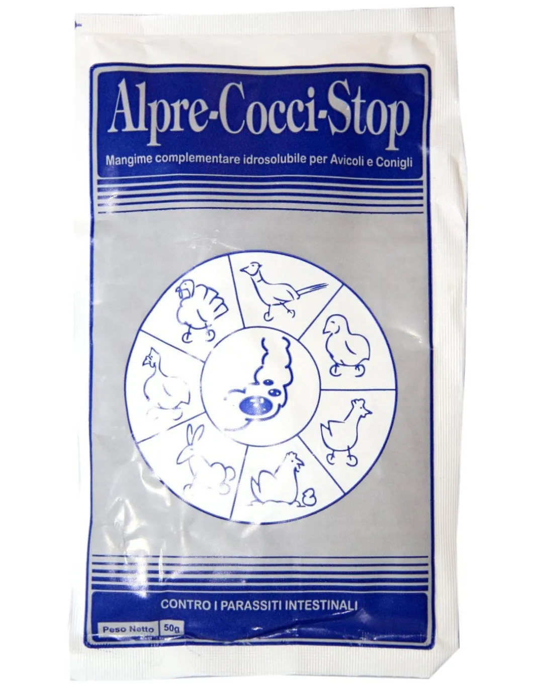 alpre_coccistop_polvere_b_0.webp alpre cocci-stop polvere busta 50gr mangime complementare per avicoli e conigli contro i parassiti intestinali int8034