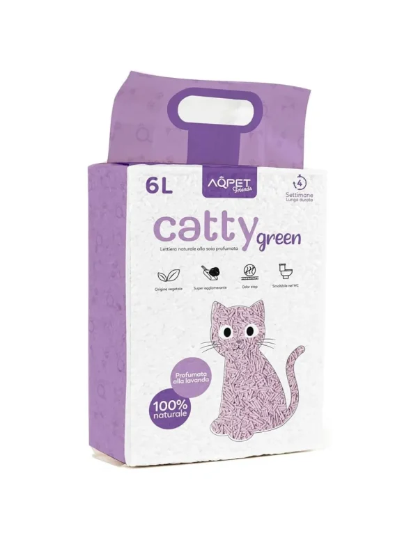 AQPET FRIENDS LETTIERA CATTY GREEN VEGETALE A BASE DI SOIA NATURALE PROF. LAVANDA 6L 2,5KG 2109