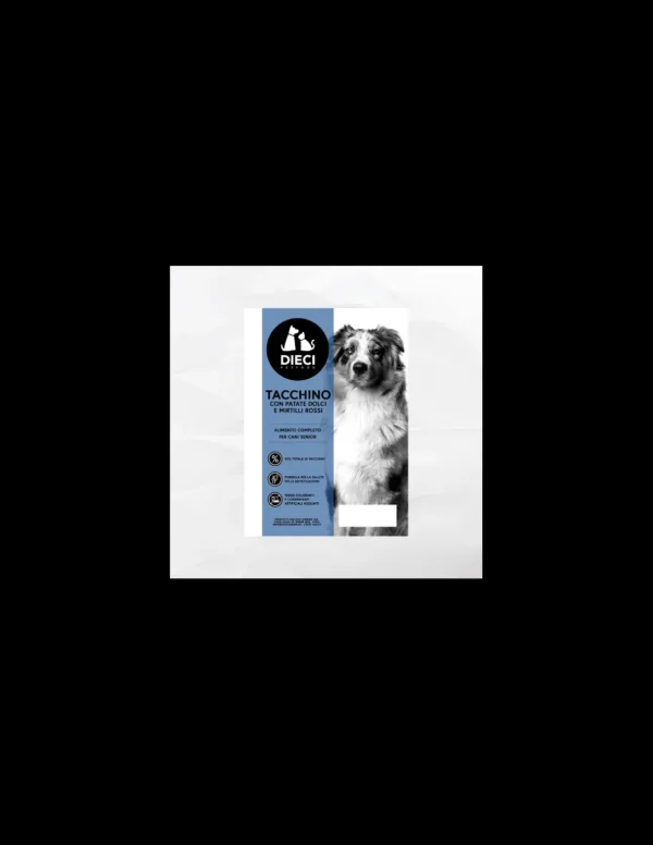 dieci dog 12kg grain free senior tacchino con patate dolci e mirtilli rossi