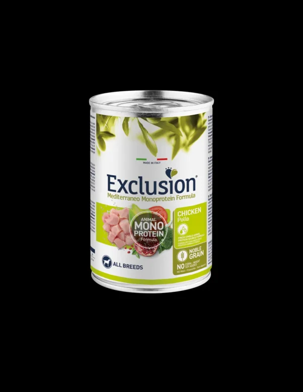 exclusion dog 400gr adult all breeds monoproteico pollo ngaca40