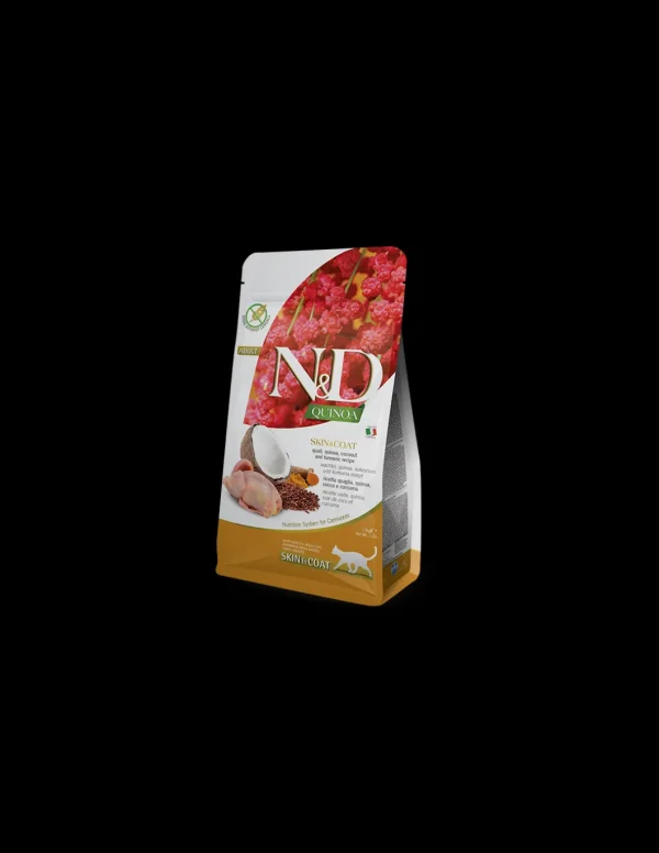 farmina cat 1,5kg n&d adult skin&coat quail quinoa coconut and turmeric recipe grain free