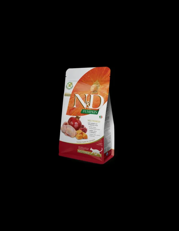 farmina cat 1,5kg n&d pumpkin adult neutered quaglia, zucca e melograno recipe grain free