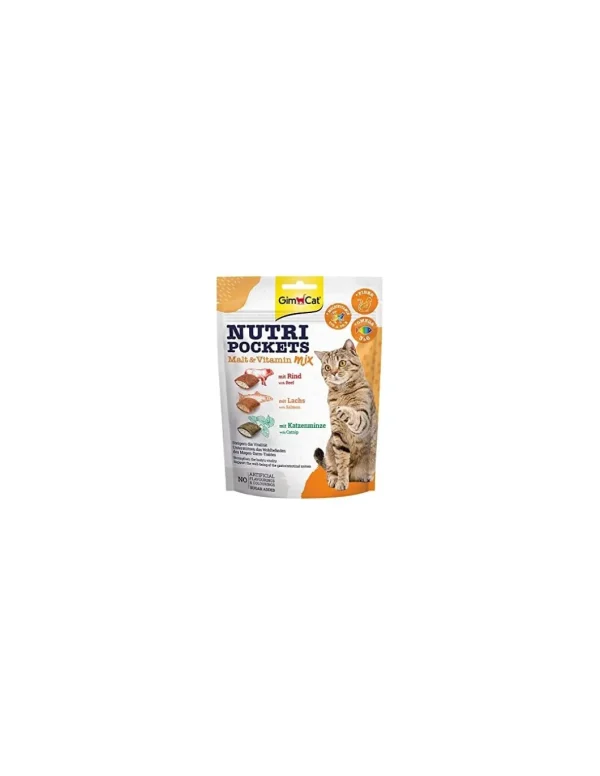 gimborn gimcat snack cat nutripockets malt & vitamin mix 150gr con manzo, salmone e catnip 02.400693