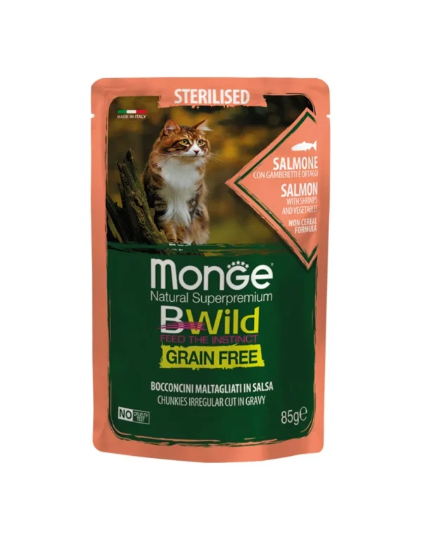monge cat 85gr bwild sterilised salmone/gamberetti/ortaggi