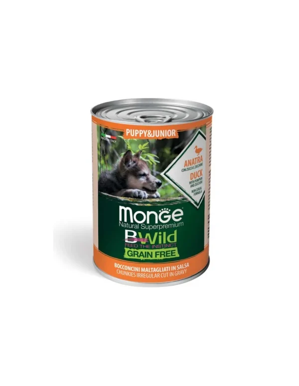 monge dog 400gr bwild puppy & junior anatra zucca zucchine