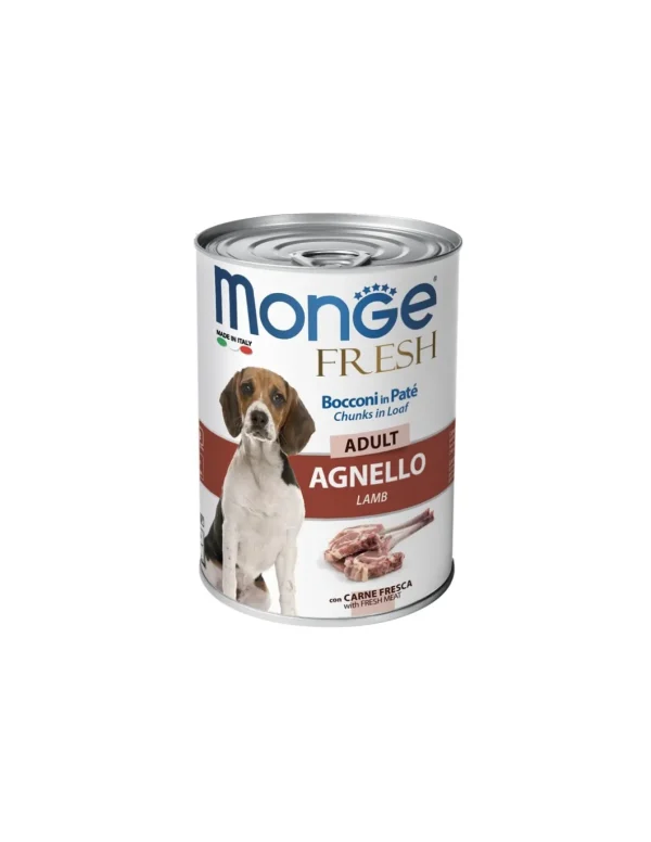 monge dog 400gr fresh bocconi in pate agnello