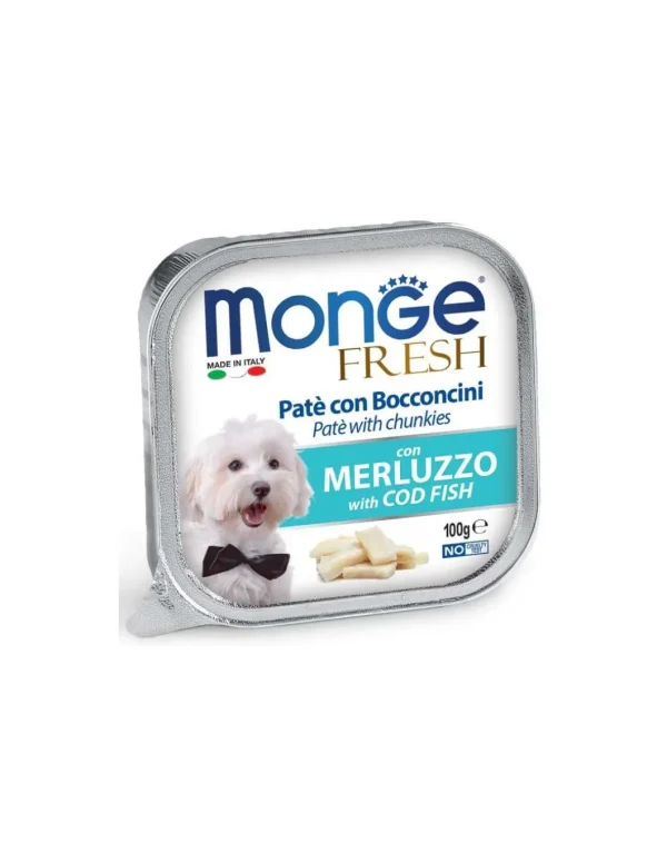 monge dog 100gr fresh pate' vaschetta bocconcini merluzzo