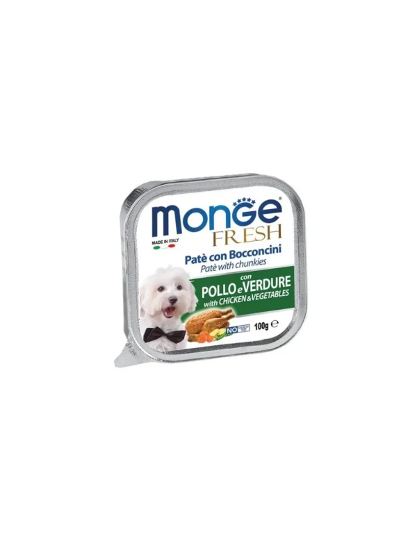 monge dog 100gr fresh pate vaschetta bocconcini pollo e verdure