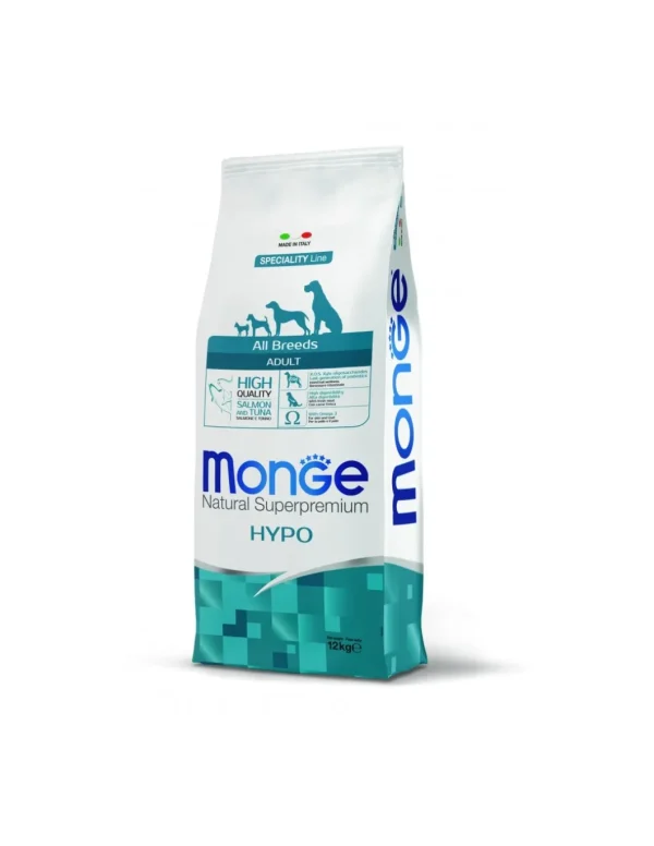 monge dog 12kg adult all breeds speciality line hypo salmone tonno