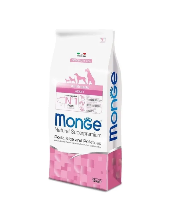 monge dog 12kg adult all breeds speciality line monoprotein maiale riso e patate