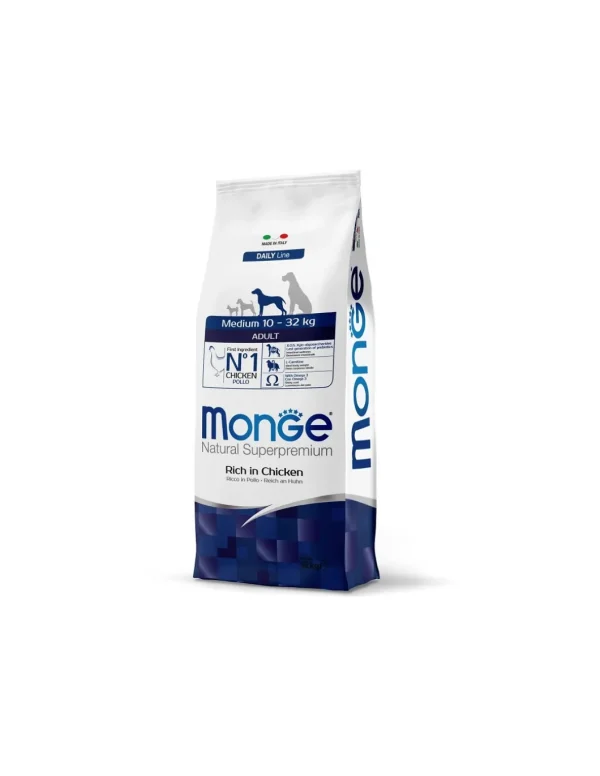 monge dog 12kg adult medium daily line pollo