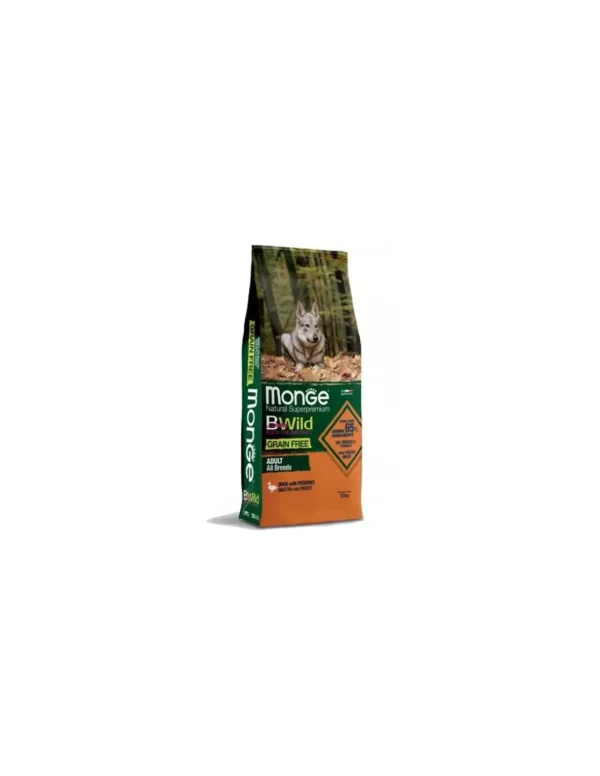 monge dog 12kg bwild grain free adult all breeds anatra con patate