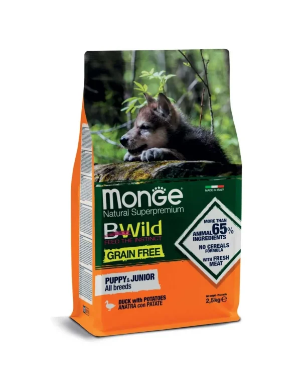 monge dog 2,5kg bwild grain free puppy&junior anatra e patate