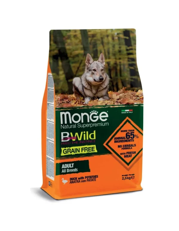 monge dog 2,5kg bwild grain free adult all breeds anatra e patate