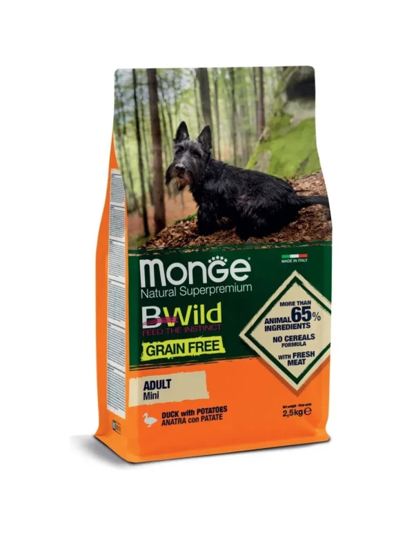 monge dog 2,5kg bwild grain free mini adult anatra e patate