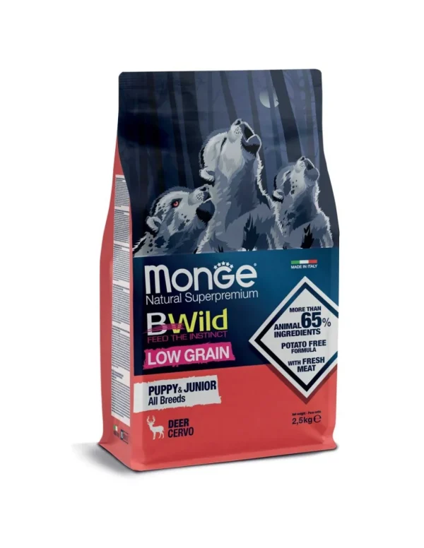 monge dog 2,5kg puppy & junior bwild low grain all breeds cervo