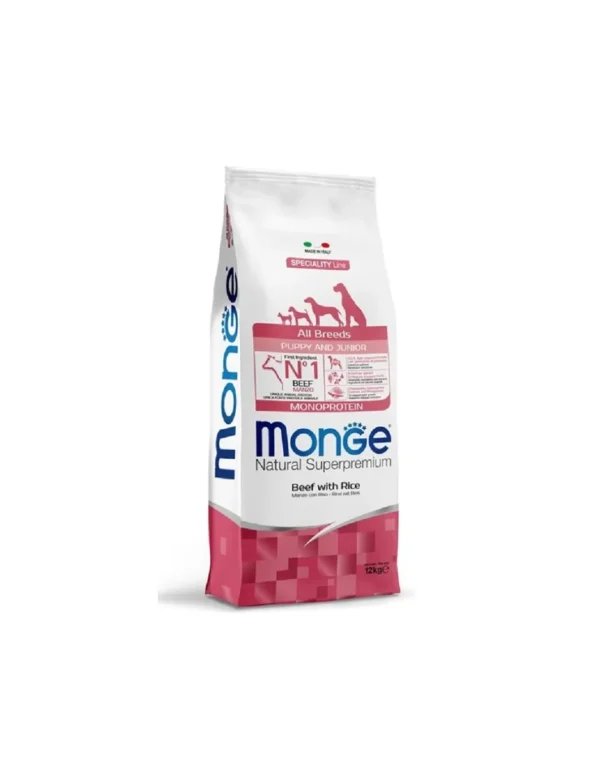 monge dog 12kg puppy&junior all breeds speciality line monoprotein manzo e riso