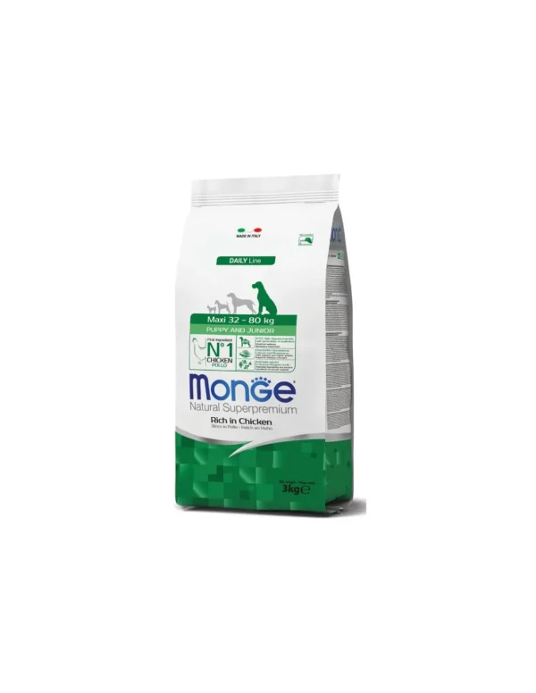 monge dog 3kg puppy&junior maxi daily line pollo
