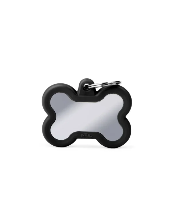 MY FAMILY MEDAGLIA OSSO OTTONE CROMATO CON GOMMA NERA HUSHTAG HTB01BLACK