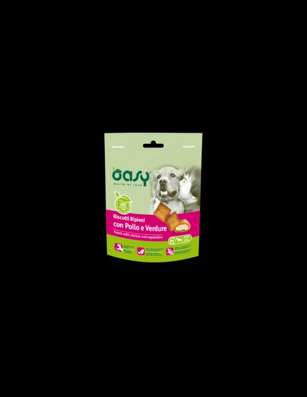 oasy snack dog biscotti ripieni con pollo e verdure 80gr