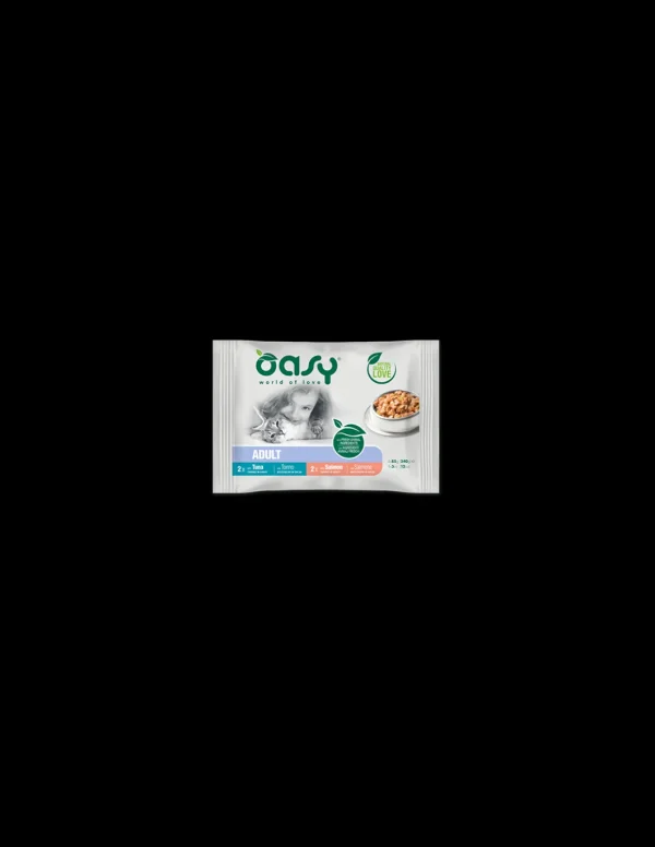 oasy wet cat 340gr adult bocconcini tonno e salmone multipack 4x85gr