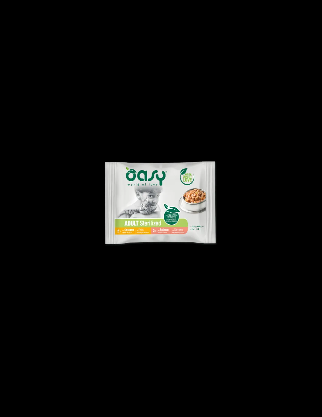 oasy_wet_cat_gr_adult_ste_0.webp oasy wet cat 340gr adult sterilized bocconcini pollo e salmone multipack 4x85gr