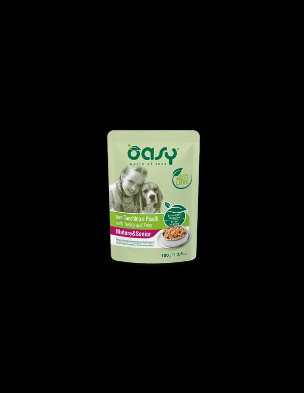 oasy wet dog 100gr straccetti in salsa mature tacchino e piselli