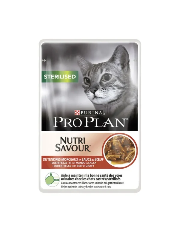 pro plan cat 85gr busta adult sterilised teneri pezzetti con manzo in salsa