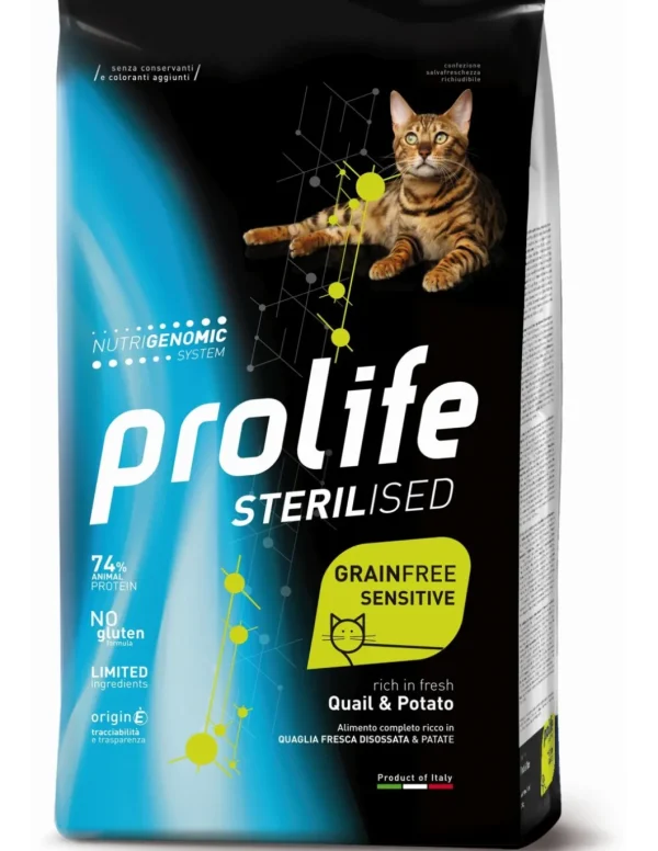 prolife cat adult 400gr sterilised sensitive grain free quail&potato zpd.35959