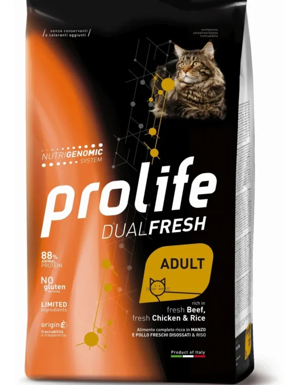 prolife cat dualfresh adult 400gr beef/chicken&rice zpd.35713