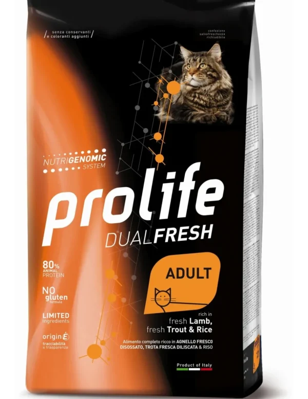 prolife cat dualfresh adult 400gr lamb,trout&rice zpd.35683