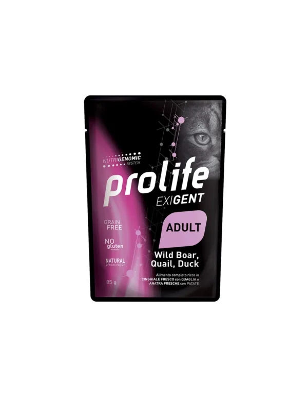prolife cat exigent adult busta 85gr wild boar/quail/duck zpu.40526