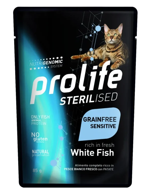 prolife cat sterilised adult busta 85gr white fish zpu.40427