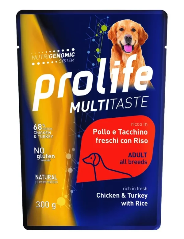 prolife dog adult multitaste busta 300gr pollo tacchino riso zcu.26568