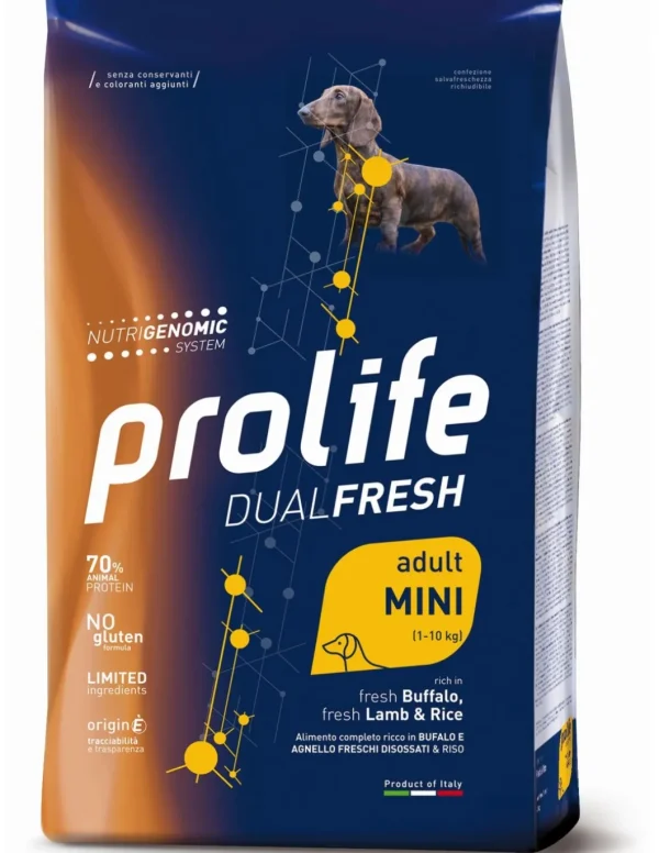 prolife dog dual fresh adult mini 7kg buffalo/lamb&rice zpd.34945