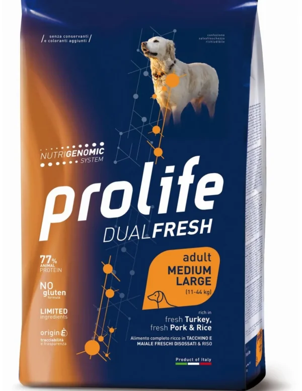 prolife dog dual fresh adult medium/large 2,5kg turkey/pork&rice zpd.34853
