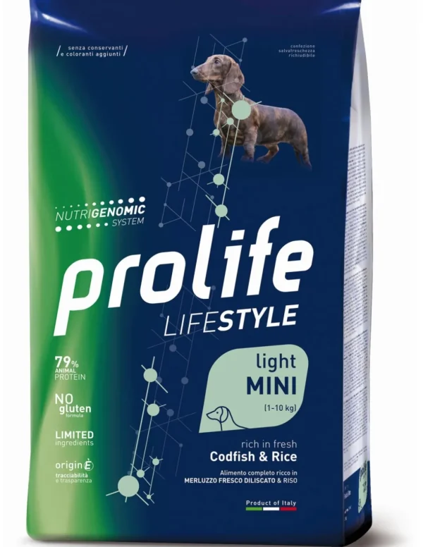 prolife dog lifestyle adult mini 600gr light codfish&rice zpd.35027