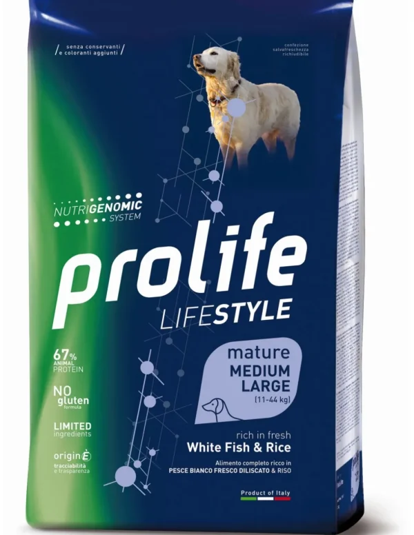 prolife dog lifestyle mature medium/large 2,5kg white fish&rice zpd.35102
