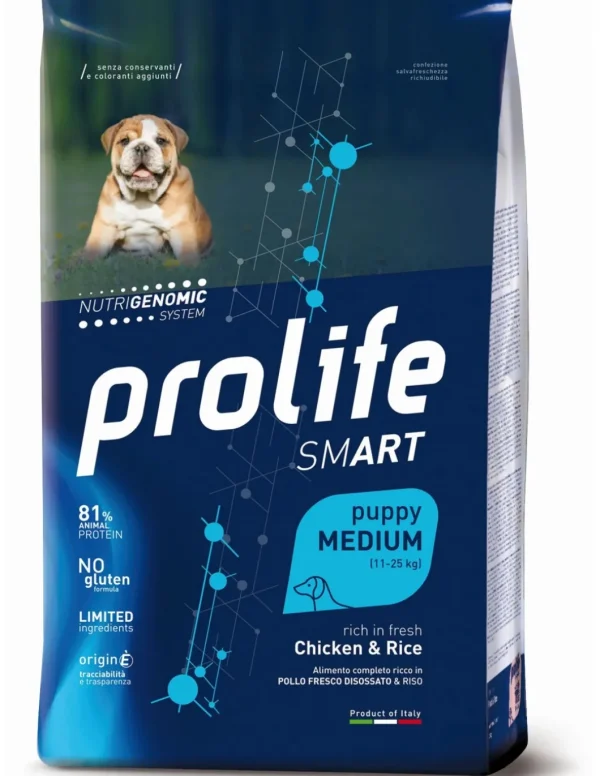 prolife dog smart puppy medium 10kg chicken&rice zpd.34570