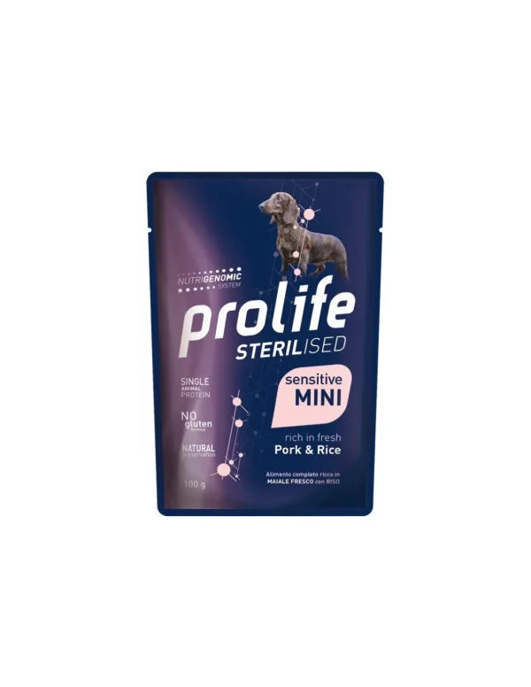 prolife dog sterilised adult mini busta 100gr pork&rice zpu.39612