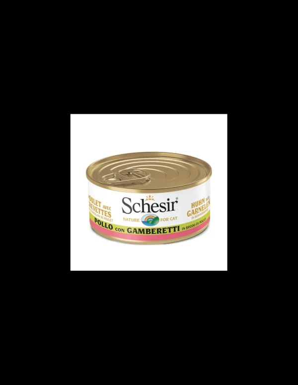 schesir cat 70gr lattina pollo con gamberetti in brodo di pollo 01074545