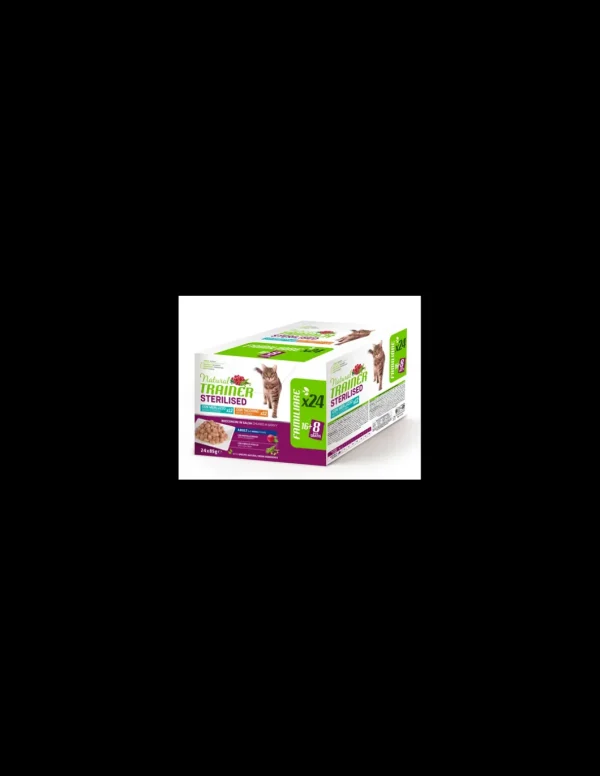 trainer natural cat adult sterilised multipack 24x85gr merluzzo e tacchino 18+6 gratis