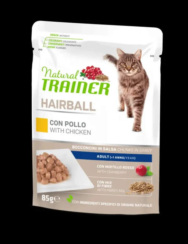trainer natural cat 85gr busta hairball pollo
