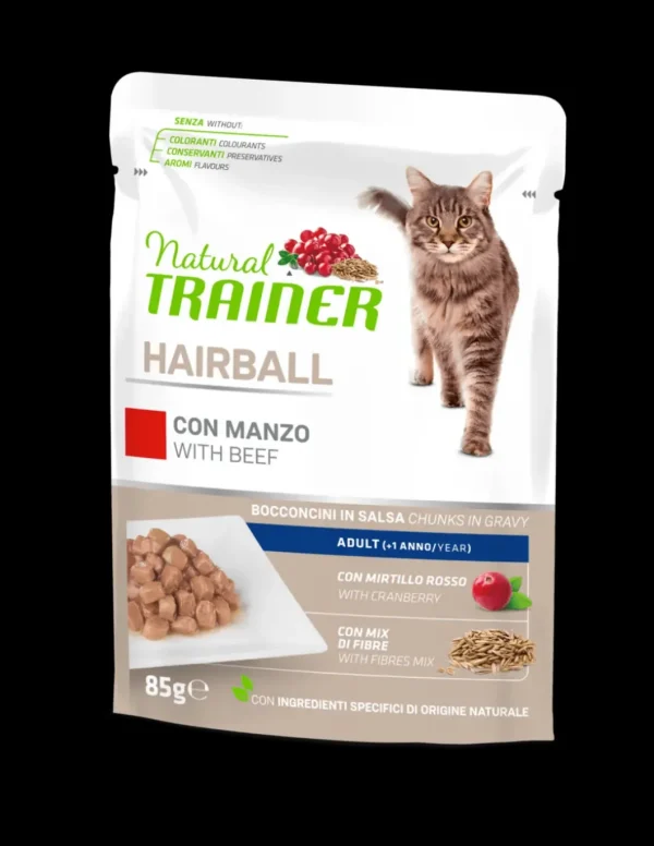 trainer natural cat 85gr busta hairball manzo