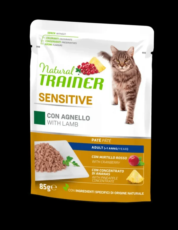 trainer natural cat 85gr busta sensitive agnello