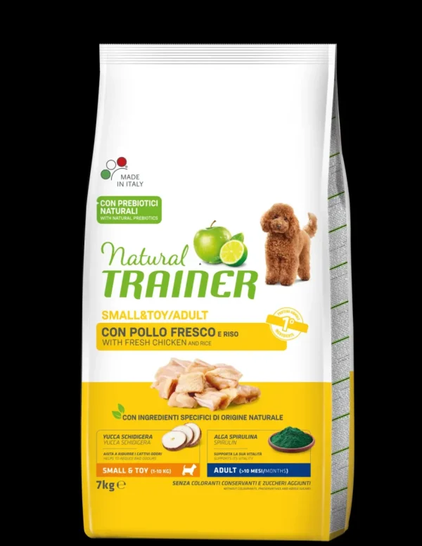 trainer natural dog 7kg adult small&toy pollo e riso