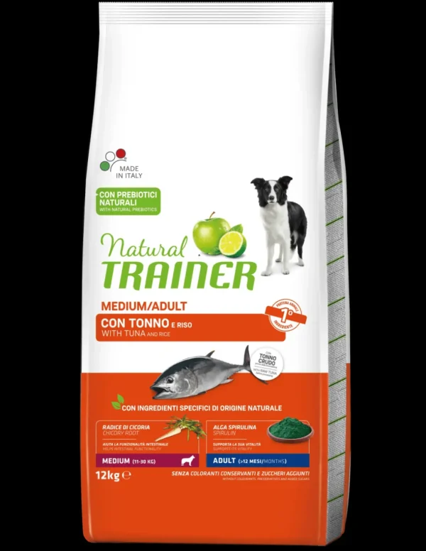 trainer natural dog 12kg adult medium pesce, riso e alga
