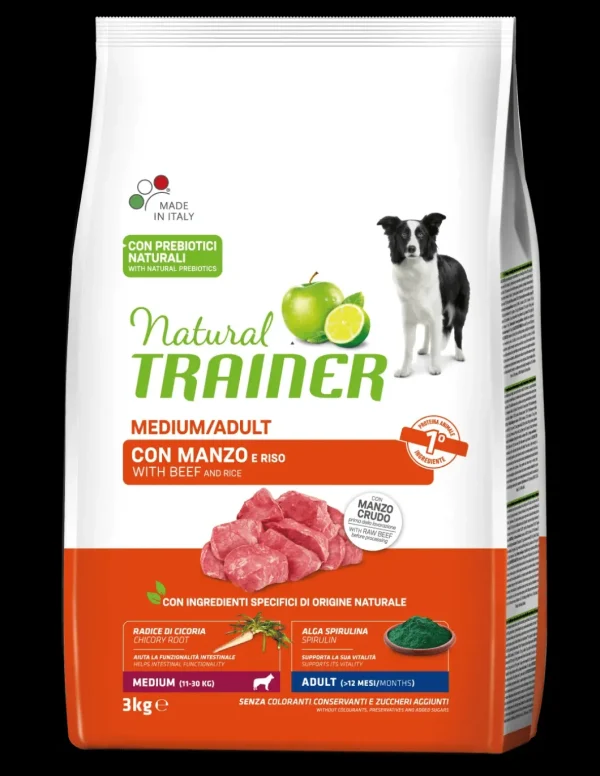 trainer natural dog 3kg medium ad manzo riso