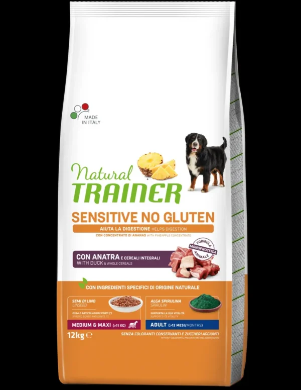 trainer natural sensitive dog 12kg adult med/maxi anatra e cereali