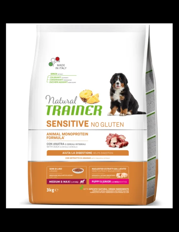 trainer natural sensitive dog 3kg med/maxi puppy&junior anatra cereali
